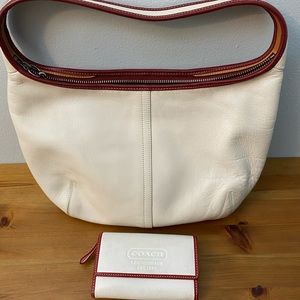 Coach White with Maroon Leather Bag